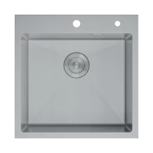Мойка кухонная D&K 50х50 выпуск с переливом, корзина, дозатор Сатин DKS505004