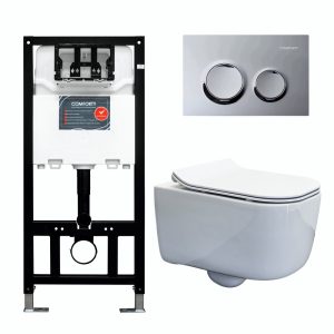 Инсталляция Comforty с унитазом 102 и кнопкой смыва Хром глянцевый 00-00022105CF